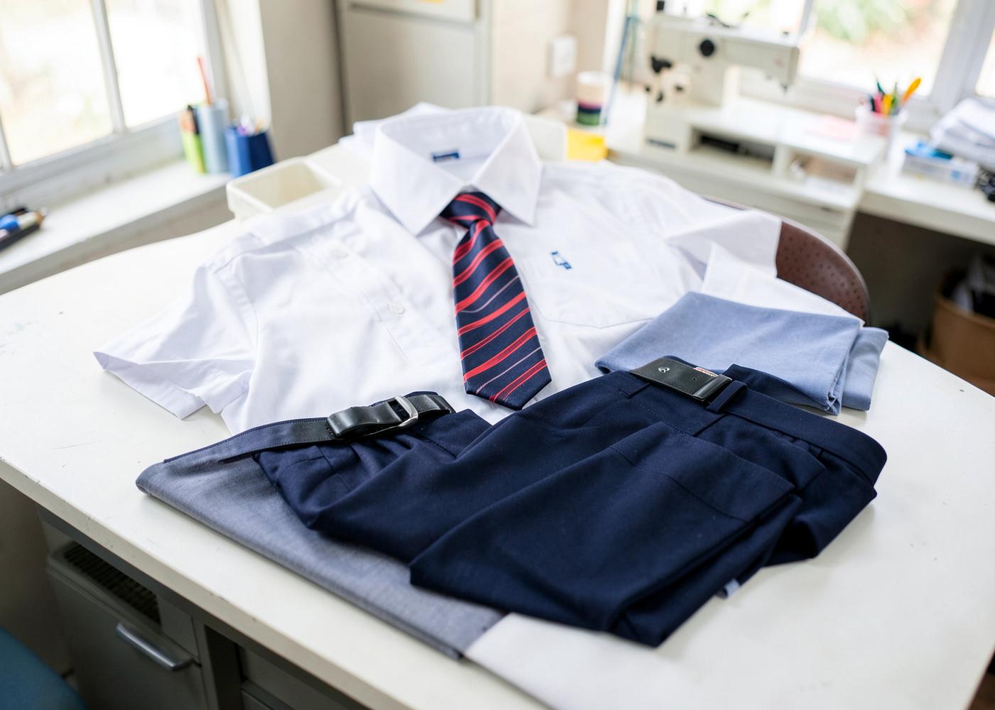 Complete school uniform set with shirt, tie and trousers